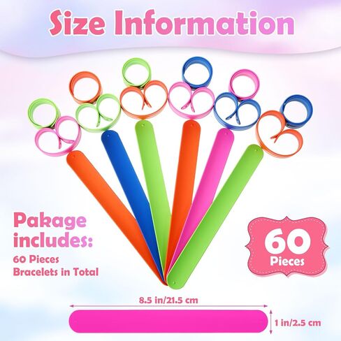 60 PCS السيليكون صفعة الأساور ذات الحفلات للأطفال الذين يفضلون قوس قزح الأساور المفاجئة المعصم للبالغين لوازم حفلات العطلات في مدرسة زفاف الفصول الدراسية (متعددة الألوان) in Saudi Arabia