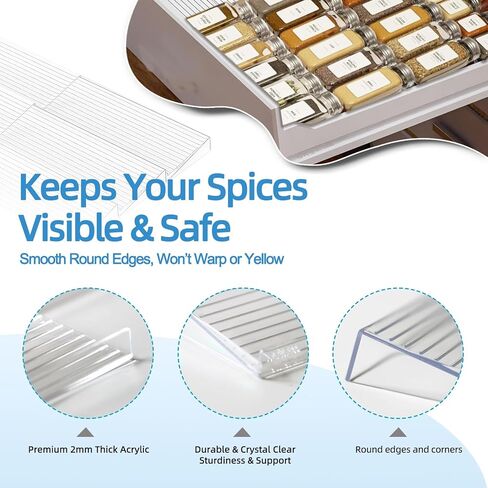 منظم سبايس درج ، 8pcs منظم التوابل Clear Spice Rack للدرج ، قابلة للتوسيع من 11 '' إلى 22 '' Spices Spices Organization Rack for Drawler & Confertop in Kuwait