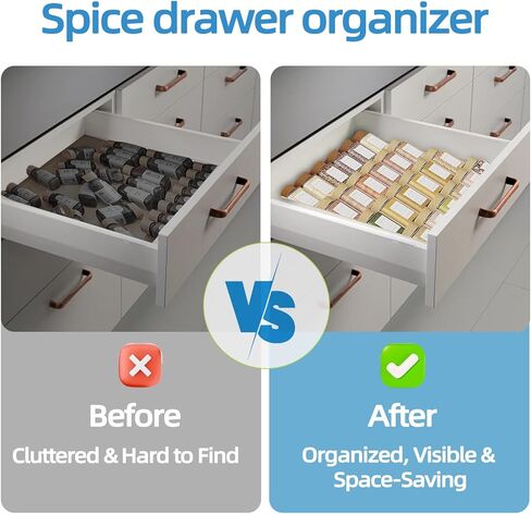 منظم سبايس درج ، 8pcs منظم التوابل Clear Spice Rack للدرج ، قابلة للتوسيع من 11 '' إلى 22 '' Spices Spices Organization Rack for Drawler & Confertop in Kuwait