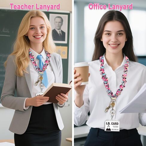 Scrunchie Lanyard Teacher for Id Badges Keys with Retractable Badge Reel Cute Teacher Lanyard for Women Black Nurse Stretchy Lanyards Key Lanyards with Clip Teachers Nurse Gifts Office Accessories-A in Kuwait