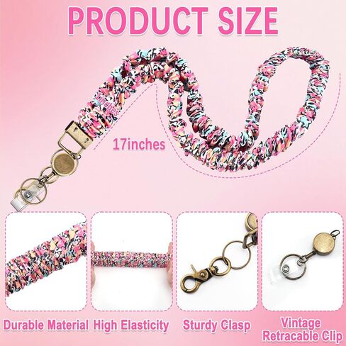 Scrunchie Lanyard Teacher for Id Badges Keys with Retractable Badge Reel Cute Teacher Lanyard for Women Black Nurse Stretchy Lanyards Key Lanyards with Clip Teachers Nurse Gifts Office Accessories-A in Kuwait