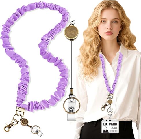 Scrunchie Lanyard Teacher for Id Badges Keys with Retractable Badge Reel Cute Teacher Lanyard for Women Black Nurse Stretchy Lanyards Key Lanyards with Clip Teachers Nurse Gifts Office Accessories-A in Kuwait