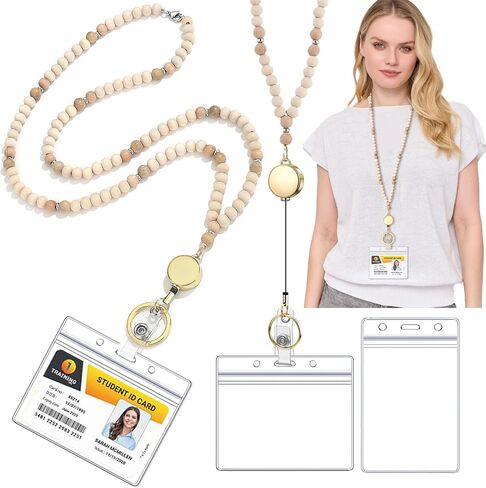 Retractable Lanyard Lanyards for ID Badges and Keys Cute Teacher Lanyard for Women Natural Wood Lanyards with ID Holder in Kuwait