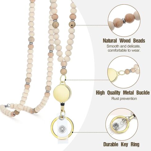 Retractable Lanyard Lanyards for ID Badges and Keys Cute Teacher Lanyard for Women Natural Wood Lanyards with ID Holder in Kuwait