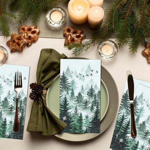40Pcs Natural Scenery Paper Napkins - Watercolor Disposable Luncheon Dinner Napkins with Mountain, Lake, Forest & Bird Designs, 4.3 x 7.9 Inch for Wedding,Birthday,Holiday,Baby Shower,Bridal Shower in Saudi Arabia
