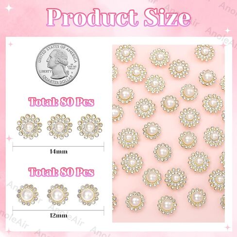 160 PCS Gems Pearls for Crafting, White Pearls Sew on Rhinestones, Crystal Glass with Metal Base Pearls Claw Flatback Rhinestones, 12MM 14MM Bedazzling for Clothes Shoes Hats Bags & Sewing Accessories in Kuwait