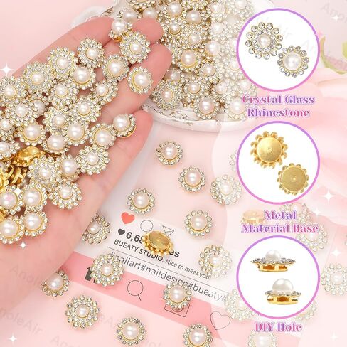 160 PCS Gems Pearls for Crafting, White Pearls Sew on Rhinestones, Crystal Glass with Metal Base Pearls Claw Flatback Rhinestones, 12MM 14MM Bedazzling for Clothes Shoes Hats Bags & Sewing Accessories in Kuwait
