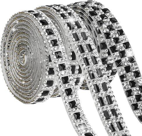3 Yards Rhinestone Ribbons Self Adhesive Bling Crystal Rhinestone Strips, Glitter Rhinestones Tape Trim, Diamond Belt Gem Stickers Ribbon for DIY Art Crafts Clothing Wedding Birthday Decor (Silver) in Kuwait
