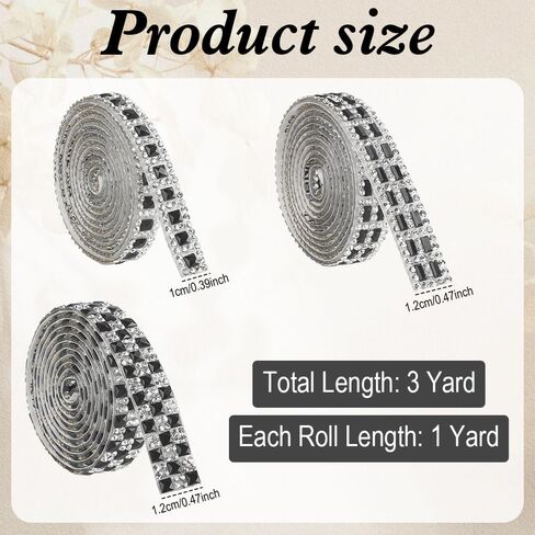 3 Yards Rhinestone Ribbons Self Adhesive Bling Crystal Rhinestone Strips, Glitter Rhinestones Tape Trim, Diamond Belt Gem Stickers Ribbon for DIY Art Crafts Clothing Wedding Birthday Decor (Silver) in Kuwait