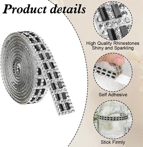 3 Yards Rhinestone Ribbons Self Adhesive Bling Crystal Rhinestone Strips, Glitter Rhinestones Tape Trim, Diamond Belt Gem Stickers Ribbon for DIY Art Crafts Clothing Wedding Birthday Decor (Silver) in Kuwait