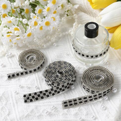 3 Yards Rhinestone Ribbons Self Adhesive Bling Crystal Rhinestone Strips, Glitter Rhinestones Tape Trim, Diamond Belt Gem Stickers Ribbon for DIY Art Crafts Clothing Wedding Birthday Decor (Silver) in Kuwait