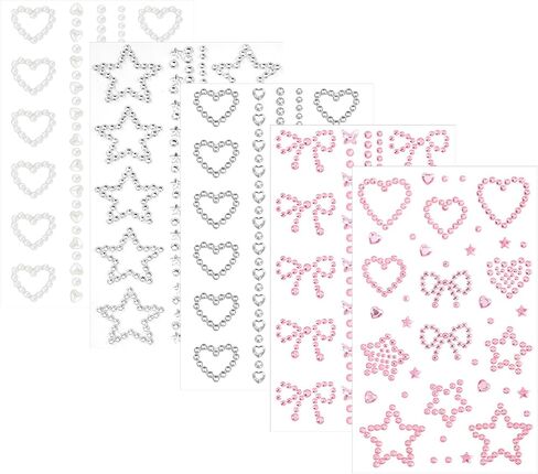 5 Sheets Face Gems Stickers Self Adhesive, Heart Face Stickers, Rhinestones Pearl, Faces Jewels for Eye Hair Body Nail in Saudi Arabia