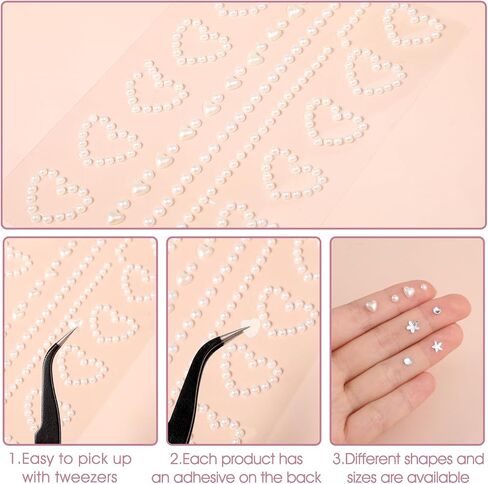 5 Sheets Face Gems Stickers Self Adhesive, Heart Face Stickers, Rhinestones Pearl, Faces Jewels for Eye Hair Body Nail in Saudi Arabia