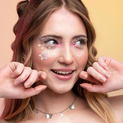 5 Sheets Face Gems Stickers Self Adhesive, Heart Face Stickers, Rhinestones Pearl, Faces Jewels for Eye Hair Body Nail in Saudi Arabia