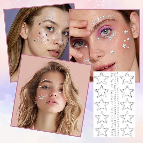 5 Sheets Face Gems Stickers Self Adhesive, Heart Face Stickers, Rhinestones Pearl, Faces Jewels for Eye Hair Body Nail in Saudi Arabia
