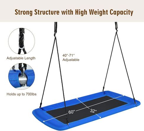 Costzon 700lb عملاق 60 '' منصة الأرجوحة للأطفال والبالغين ، أرجوحة مستطيل داخلي/خارجي مقاوم مع إطار فولاذي متين وأشرطة معلقة للشرفة ، الفناء الخلفي (Camo Green) in Kuwait