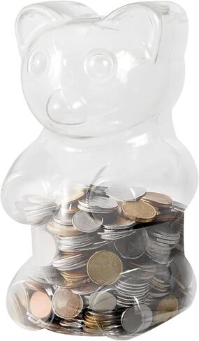 Clear 7 Inch Small Bear Shape Piggy Bank, Plastic Piggy Bank with Twist Cap and Slot for Adults Kids Openable, Reusable Money Saving Box for Birthday in Kuwait