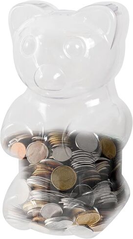Clear 7 Inch Small Bear Shape Piggy Bank, Plastic Piggy Bank with Twist Cap and Slot for Adults Kids Openable, Reusable Money Saving Box for Birthday in Kuwait