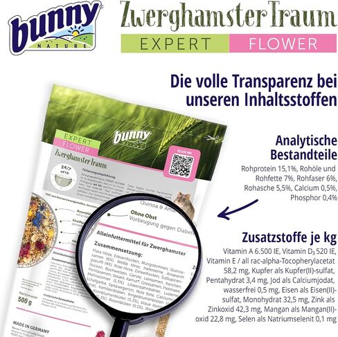 Dwarfhamsterdream خبير زهرة - طبق طبيعية طبيعية مع مزيج خاص من الزهور والحبوب والخضروات وديدان الوجبات - التغذية المتوازنة دون تقييد الكمية - 1.1 رطل in Saudi Arabia