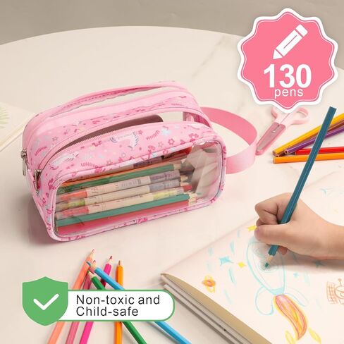 Bagseri Clear Pencil Pouch for Girls - Pency Pencil Case for Girls with Healde Barge Zipper Pencil Pouch Acags Transparent Pencil Palcs (Pink Unicorn) in Kuwait