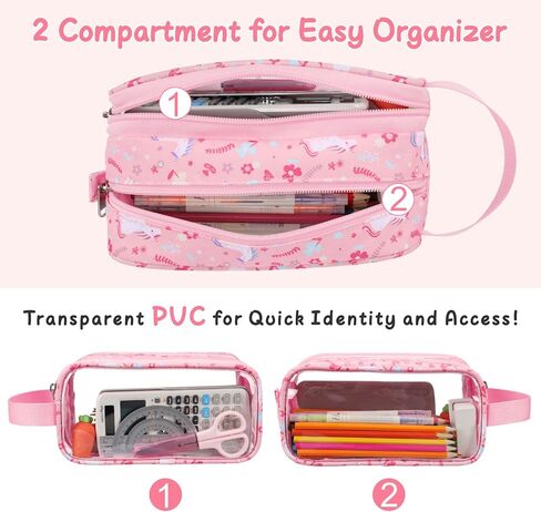 Bagseri Clear Pencil Pouch for Girls - Pency Pencil Case for Girls with Healde Barge Zipper Pencil Pouch Acags Transparent Pencil Palcs (Pink Unicorn) in Kuwait