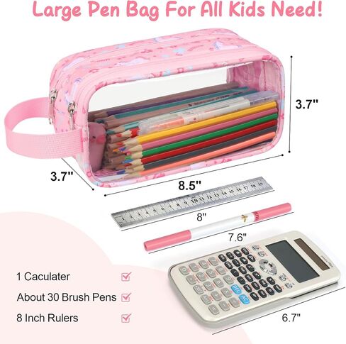 Bagseri Clear Pencil Pouch for Girls - Pency Pencil Case for Girls with Healde Barge Zipper Pencil Pouch Acags Transparent Pencil Palcs (Pink Unicorn) in Kuwait