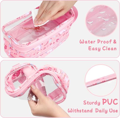 Bagseri Clear Pencil Pouch for Girls - Pency Pencil Case for Girls with Healde Barge Zipper Pencil Pouch Acags Transparent Pencil Palcs (Pink Unicorn) in Kuwait