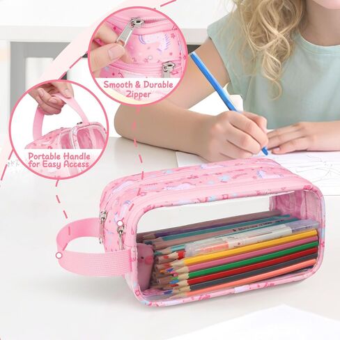 Bagseri Clear Pencil Pouch for Girls - Pency Pencil Case for Girls with Healde Barge Zipper Pencil Pouch Acags Transparent Pencil Palcs (Pink Unicorn) in Kuwait