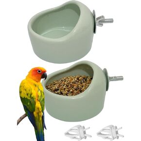 2pcs الطيور تغذية الأطباق الأطباق السيراميك قفص الأوعية طعام الطعام ، مغذية قفص الطيور معلقة ببغاء طعام الغذاء لبودجي فينش لوف الطيور cockatiels (أخضر) in Kuwait