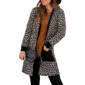 Womens Leopard Print Cardigan Lightweight Long Sleeve Open Front Fall Cardigans S-XXL in Kuwait