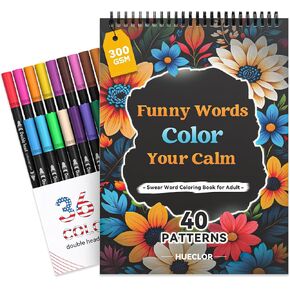 HUECLOR 300GSM Thickness Swear Word Adult Coloring Book for Women Relaxation with 36 Markers and 40 Spiritual Patterns Spiral Bound Calming Color Books No Bleeding for Female Male Teen Stress Relief in Kuwait