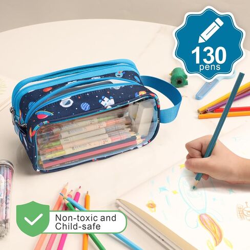 Bagseri Clear Pencil Pouch for Girls - Cute Pencil Case for Girls With Handle Large Zipper Pencil Pouch Transparent School Pencil Bags (Pink Unicorn) in Kuwait