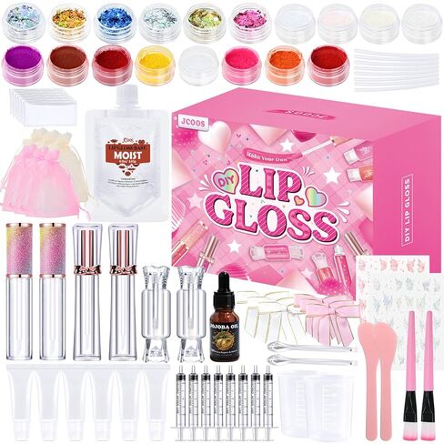 JCOOS LIP Gloss Make Kit ، 73pcs متعة صنع Kids Kids Ploss Kids الخاصة بك ، والمبتدئين ، ومجموعات Lipgloss للفتيات ، ومجموعة أحمر الشفاه DIY ، وقاعدة زيت الشفاه الرطبة ، والهدايا لفتيات توين ، والمراهقين ، والبنات ، والنساء in Kuwait