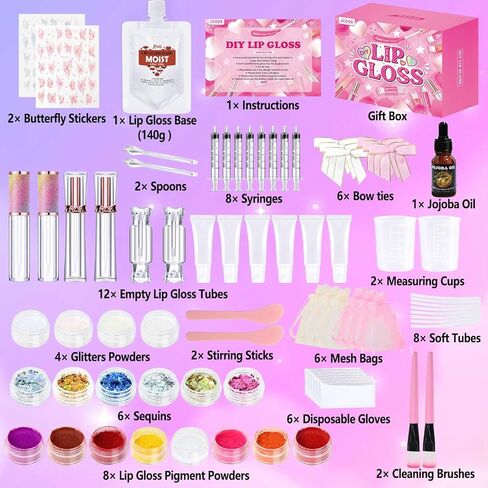 JCOOS LIP Gloss Make Kit ، 73pcs متعة صنع Kids Kids Ploss Kids الخاصة بك ، والمبتدئين ، ومجموعات Lipgloss للفتيات ، ومجموعة أحمر الشفاه DIY ، وقاعدة زيت الشفاه الرطبة ، والهدايا لفتيات توين ، والمراهقين ، والبنات ، والنساء in Kuwait