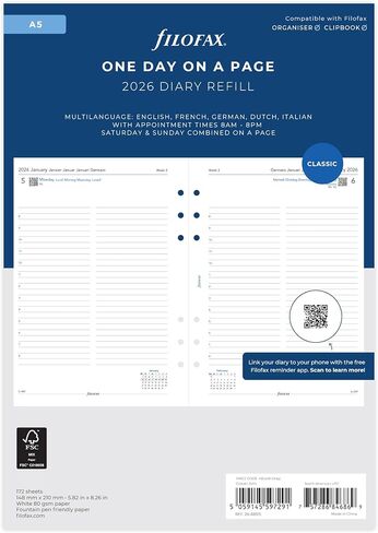 FILOFAX A5 Day لكل صفحة 5 مواعيد اللغة 2026 يوميات 26-68515 in Saudi Arabia