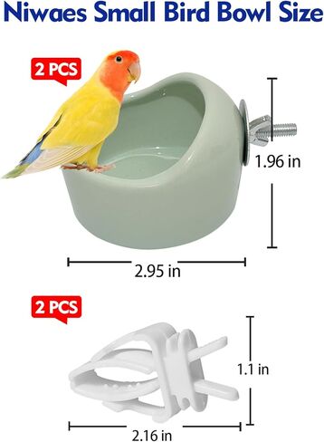 2PCS Birds Feeding Dish Cups Ceramic Bird Cage Food Bowls, Bird Cage Feeder Hanging Parrot Food Bowl for Budgie Finches Lovebirds Cockatiels (Green) in Kuwait