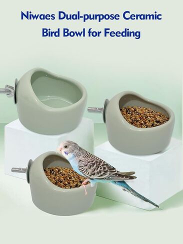 2PCS Birds Feeding Dish Cups Ceramic Bird Cage Food Bowls, Bird Cage Feeder Hanging Parrot Food Bowl for Budgie Finches Lovebirds Cockatiels (Green) in Kuwait