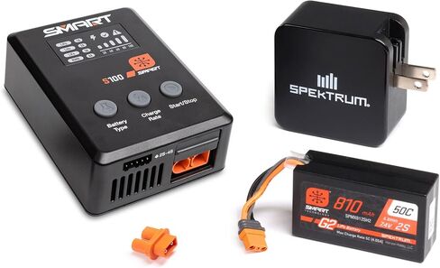 SPEKTRUM Accessories Smart G2 PowerStage حزمة: 810mAh 2S 50C Lipo Battery (IC2) ، شاحن S100 ، كتلة الطاقة 65W ، محول ، SPMXPSS210 in Kuwait