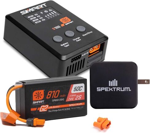 SPEKTRUM Accessories Smart G2 PowerStage حزمة: 810mAh 2S 50C Lipo Battery (IC2) ، شاحن S100 ، كتلة الطاقة 65W ، محول ، SPMXPSS210 in Kuwait