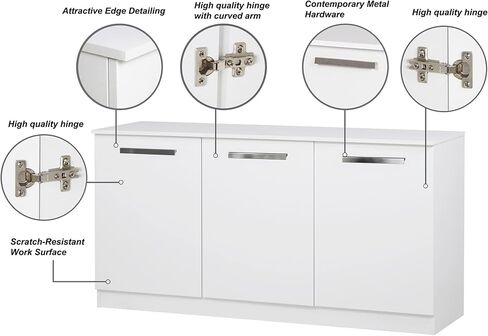 Saint Birch Alaska Wood 3 Door Credenza File Cabinet in White in Saudi Arabia