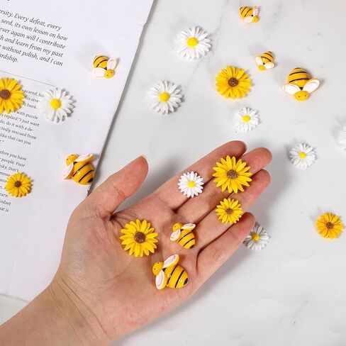 100Pcs Resin Bees Daisy Flowers Decor Bumblebee Embellishment Bees Flatback Bumble Sunflower Bee Charms Decorations with Storage Box for DIY Craft Scrapbooking Wreath Party Home Decorations, 3 Sizes in Kuwait