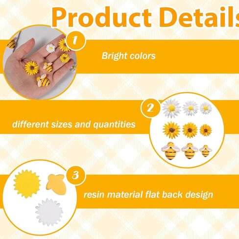 100Pcs Resin Bees Daisy Flowers Decor Bumblebee Embellishment Bees Flatback Bumble Sunflower Bee Charms Decorations with Storage Box for DIY Craft Scrapbooking Wreath Party Home Decorations, 3 Sizes in Kuwait