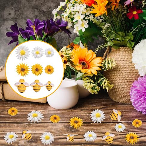 100Pcs Resin Bees Daisy Flowers Decor Bumblebee Embellishment Bees Flatback Bumble Sunflower Bee Charms Decorations with Storage Box for DIY Craft Scrapbooking Wreath Party Home Decorations, 3 Sizes in Kuwait