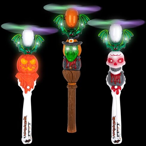 ArtCreativity Halloween Spinner Wands with Sounds - Set of 3 LED Wands, Witch, Pumpkin, Skull for Kids in Saudi Arabia