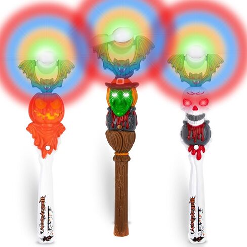 ArtCreativity Halloween Spinner Wands with Sounds - Set of 3 LED Wands, Witch, Pumpkin, Skull for Kids in Saudi Arabia