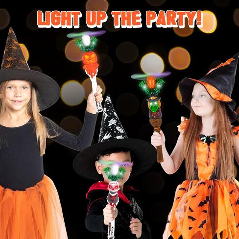 ArtCreativity Halloween Spinner Wands with Sounds - Set of 3 LED Wands, Witch, Pumpkin, Skull for Kids in Saudi Arabia