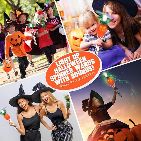 ArtCreativity Halloween Spinner Wands with Sounds - Set of 3 LED Wands, Witch, Pumpkin, Skull for Kids in Saudi Arabia