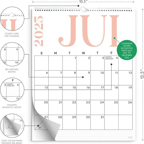 S&O Modern Vertical Wall Calendar from July 2025-Dec 2026 - Tear-Off Monthly Calendar - 18 Month Academic Wall Planner - Hanging Organizer to Track Anniversaries & Appointments - 13.5"x10.5"in in Saudi Arabia