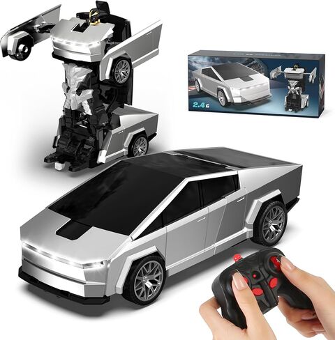 تحويل لعبة RC Cyber ​​Pickup Truck Cars Robot Robot للأطفال ، سيارة التحكم عن بُعد 2.4 جيجا هرتز مع تشوه واحد بزخرفة 360 درجة ، أضواء عيد الميلاد ، هدايا عيد الميلاد للأولاد 4-7-8-12 （1:18） in Kuwait