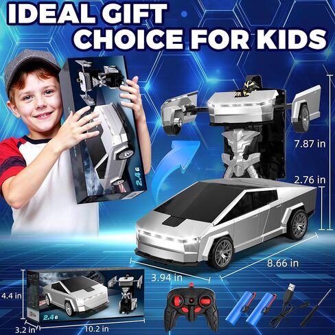 تحويل لعبة RC Cyber ​​Pickup Truck Cars Robot Robot للأطفال ، سيارة التحكم عن بُعد 2.4 جيجا هرتز مع تشوه واحد بزخرفة 360 درجة ، أضواء عيد الميلاد ، هدايا عيد الميلاد للأولاد 4-7-8-12 （1:18） in Kuwait